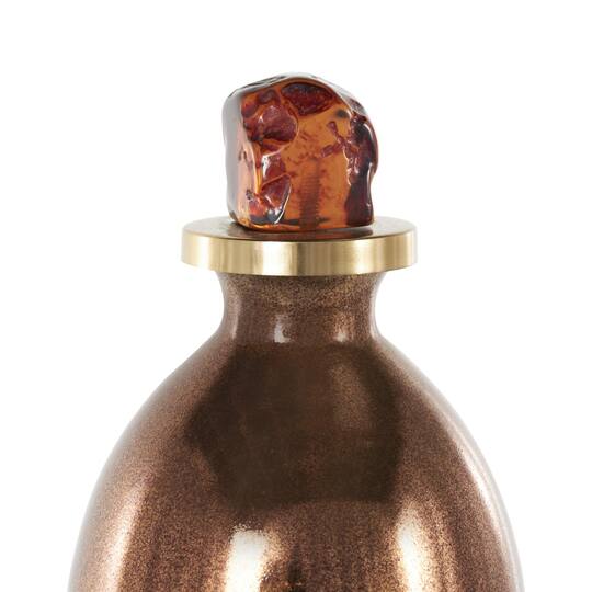 17" Gold, Beige & Copper Glass Speckled Ombre Decorative Jars with Textured Top Knob